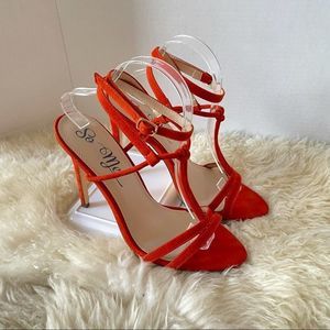 So Me Strappy Sandal Heels Fabric Orange Size 10